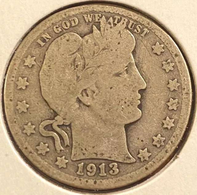 1913 D Barber 90% Silver Quarter Dollar - 25c