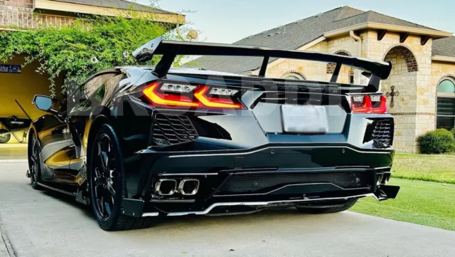 Rear High Wing Spoiler GM For 2020-2024 Corvette C8 Carbon Flash Black Painted 2