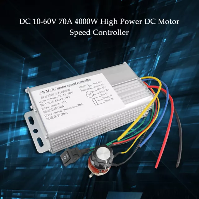 DC 12V/24V/36V/48V 70A 4000W PWM Motor Speed Controller CW CCW Reversible Switch