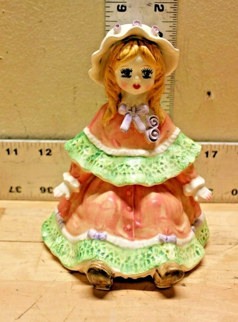 Vintage Lefton Hand Painted Porcelain Girl Music Box Figurine #03596