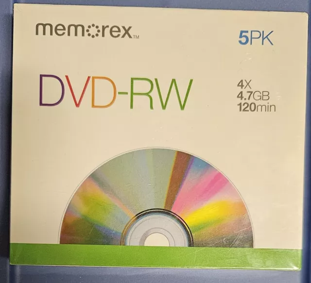 New Genuine Memorex DVD-R Blank Recordable Discs 4X 4.7GB 120Min 5-Pack w/cases