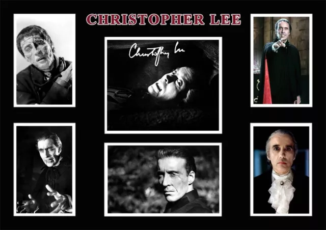 CHRISTOPHER LEE Signed A4 Autograph PHOTO Montage Signature Print HORROR Gift