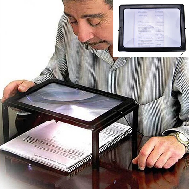 Large A4 Page Hands Free 3x Magnifying Glass With Light  Magnifier Reading k_ex