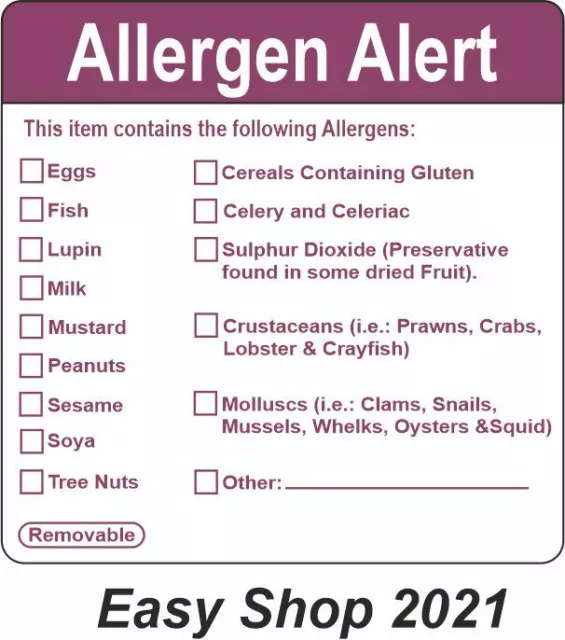 Food Allergen Allergy Warning labels Catering Stickers 500 on Roll 50 X 50mm