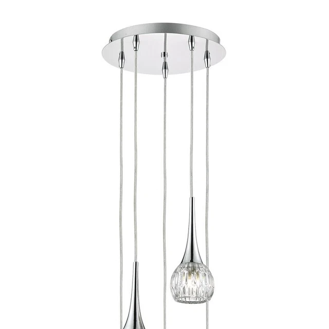 Dar “Lyall ” 5  Light. Spiral Cluster Pendant/Glass & Chrome