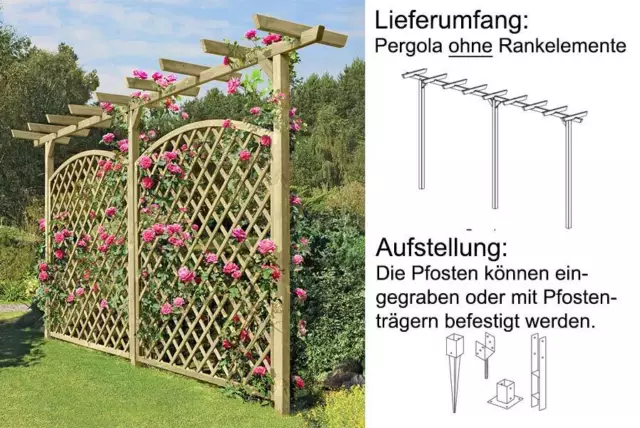 Pergola bois env. 450 cm de long aide au rang treillis échafaudage de rang arc floral poteaux 7x7 3