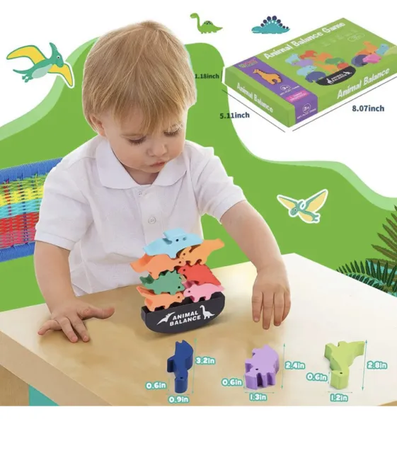 Animal Dinosaur Balance Stacking Game Toys Wood Building Blocks For Kid Toddlers 3