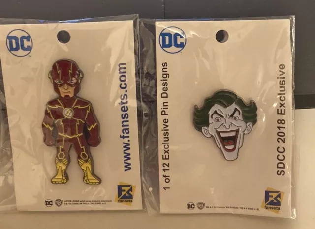 FLASH & JOKER DC Enamel Lapel Pin 2018 SDCC Exclusive RARE Fansets 