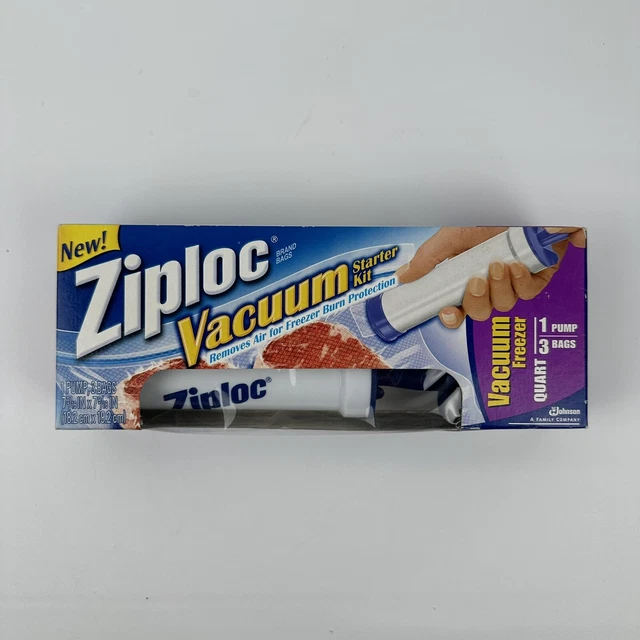 ZIPLOC VACUUM SEALER Starter Kit Freezer 1 Pump +3 Quart Bags 702450