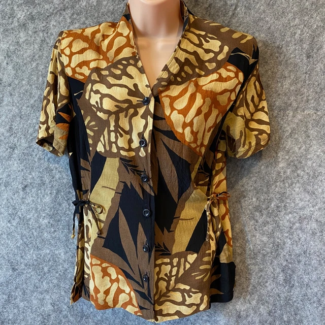 Camicia camicetta vintage Christine Laure anni '70 top marrone 8-10 cravatta lati