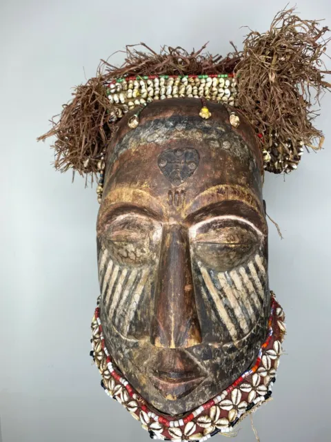 Kuba Helmet Mask Pwoo Itok Raffia Large Congo African Art 12" X 8" X 6" 3