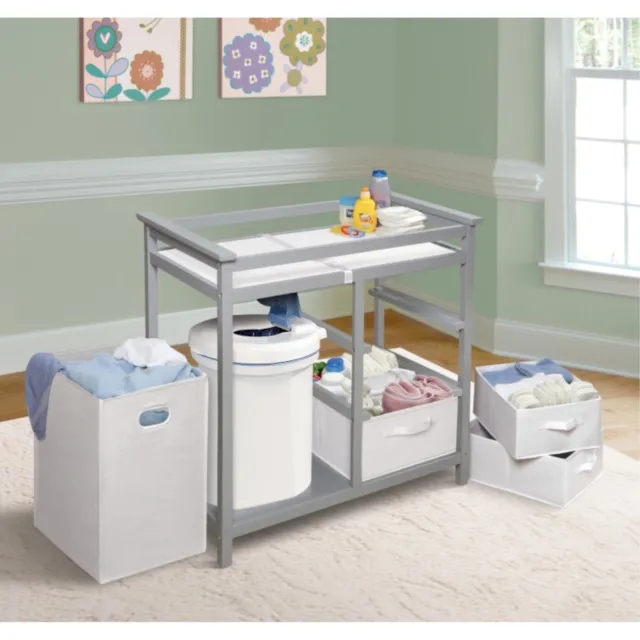 Modern Changing Table with 3 Baskets & Hamper - Gray 3