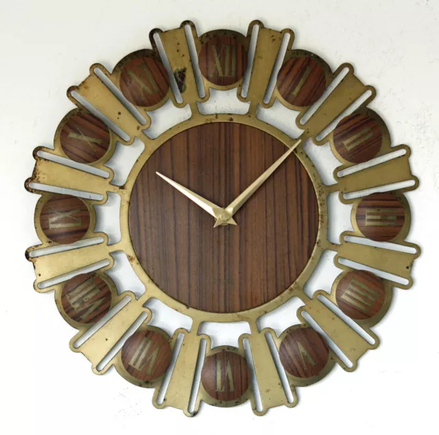 Vintage Sunburst Wall Clock - 32cm Estyma Metal Retro 1970s Mid Century German