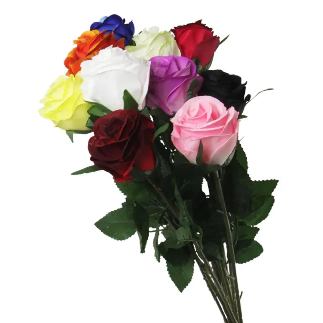 Single Premium Rose Bud - Artificial Silk Funeral Flowers with Leaves Quality