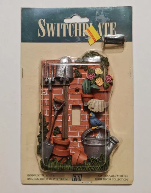 NEW FIGI 3D Single Light Switch Plate Cover Garden Tool Hand Painted Resin Cute!
