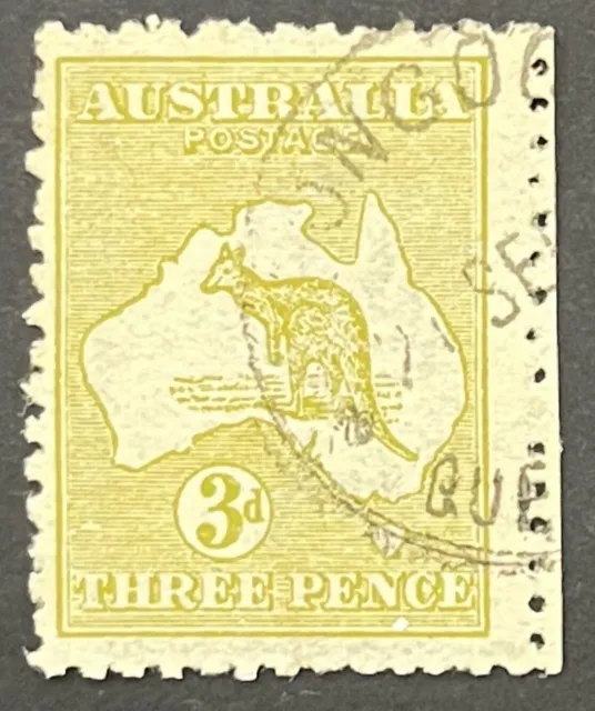 Kangaroo Australian stamps 1913 1st WMK 3d Olive Die11 + Var ‘White flaw over T’
