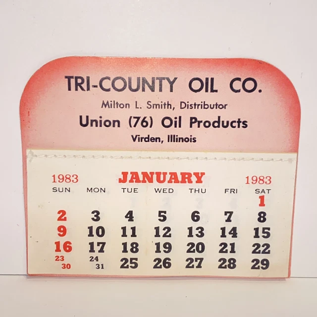 Vintage 1983 Tri County Oil Co Union 76 Virden Illinois Christmas Promo Calendar