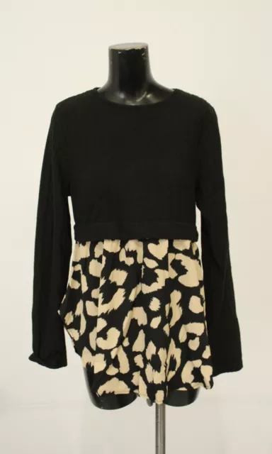 SHEIN Women's Long Sleeve Leopard Print Split Hem Peplum Top SO3 Black Size XL