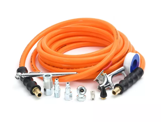 HyperTough 3/8in x 25ft PVC Air Hose and 10 Piece Quick Starter Accessory Kit