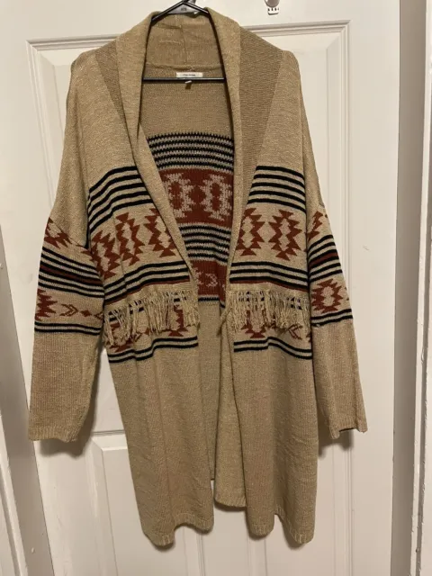 Maurices Long Sleeve Open Cardigan Sweater Plus Size 2X Southwest Tan Fringe Red