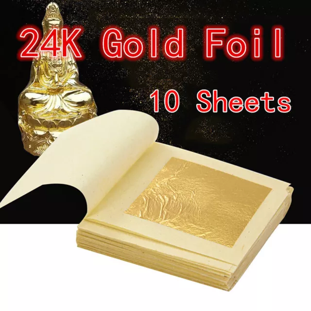 10x Gold Foil Leaf 99.99% Pure 24K Food Decor Edible Face Beauty Gilding 1.7“
