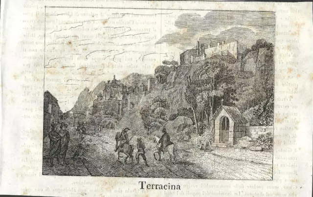 Stampa antica TERRACINA panorama Latina Cosmorama 1841 Old antique print