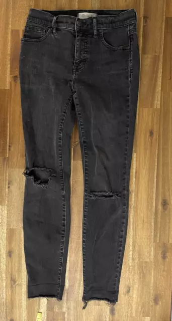 Madewell 9" High Riser Skinny Skinny Black Jeans Womens Size 26 Distressed Denim