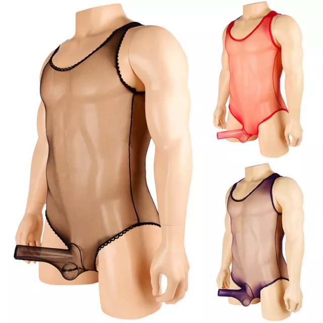 Pezzo Unico Pacco Marsupio Body Trasparente Uomo Sexy Rete Lingerie Notte ☽