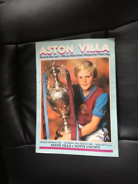 Aston Villa Vs Notts County Division 1 29/08/81 Programme