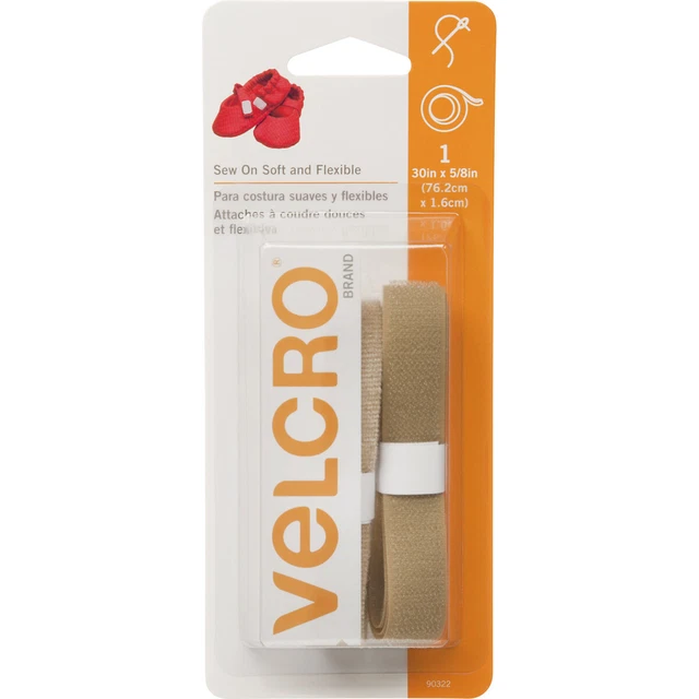 Paquete de 6 cintas cosidas marca VELCRO(R) .625""X30""-beige -90322