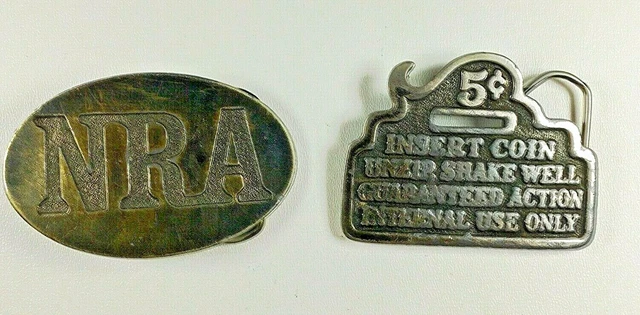 2 vintage Western Belt Buckles The Great American Belt Buckle Co. NRA USA