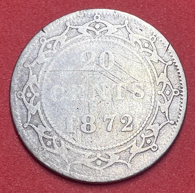 1872 H Newfoundland 20 Twenty Cents Coin - VICTORIA - Silver - FFF