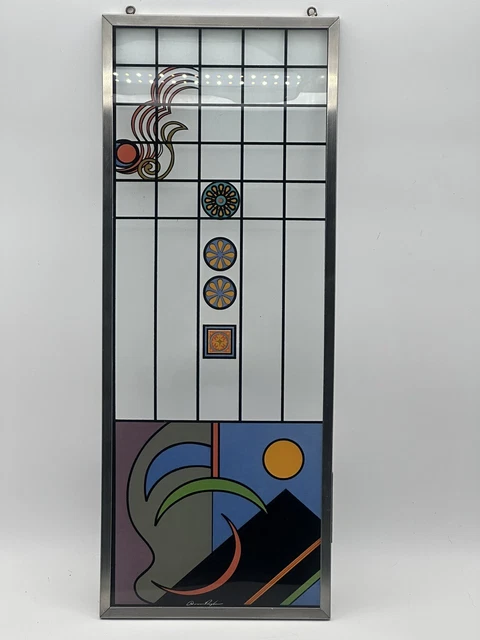 Suncatcher Glass Panel Abstract FLW Inspired Reverse Flush Applied Design Signed