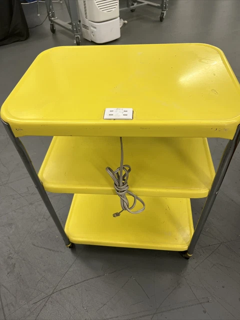 Vintage MCM Costco 3 Tier Yellow Shelf Chrome Handled Metal Utility Cart Retro Vintage MCM Costco 3 Tier Yellow Shelf Chrome Handled Metal Utility Cart Retro