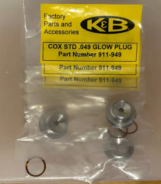 COX ENGINE .049 GLOW PLUG WITH GASKET Cox #325 Brand New K&B Mfg 911-949 3 Pack