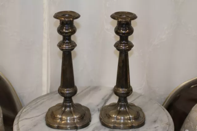 Pair Large 20th Century Antique Weighted Silver Victorian Judaica Candlesticks