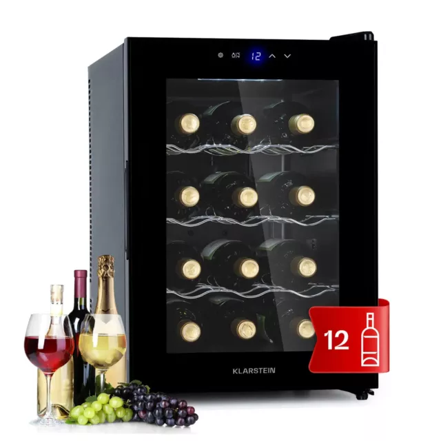 Wine Cooler Fridge Refrigerator Bar Drinks 37 L 12 Bottles LCD Touch 70 W Black