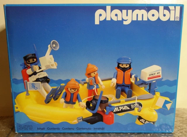 Lot Playmobil Vintage City Life 1984 - Bateau Zodiac, Capitaine, Personnages - Set 3479 - Occasion