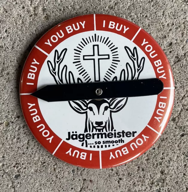 Jagermeister Pin Button Spinner "You Buy/I Buy" Breweriana Deer Vintage Bar 3”