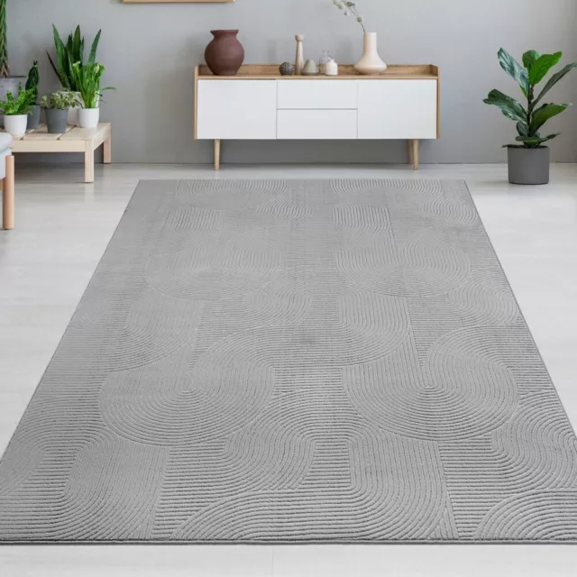 Preciosa alfombra cálida con elegantes líneas en gris