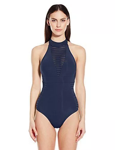 JETS by Jessika Allen Wmns Parallels High Neck One Piece Swimsuit, Ink, US SZ:8