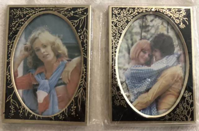 Vintage Miniature Black Gold metal Picture Photo Frames Lot Of 2 NEW 2.5” X 2”