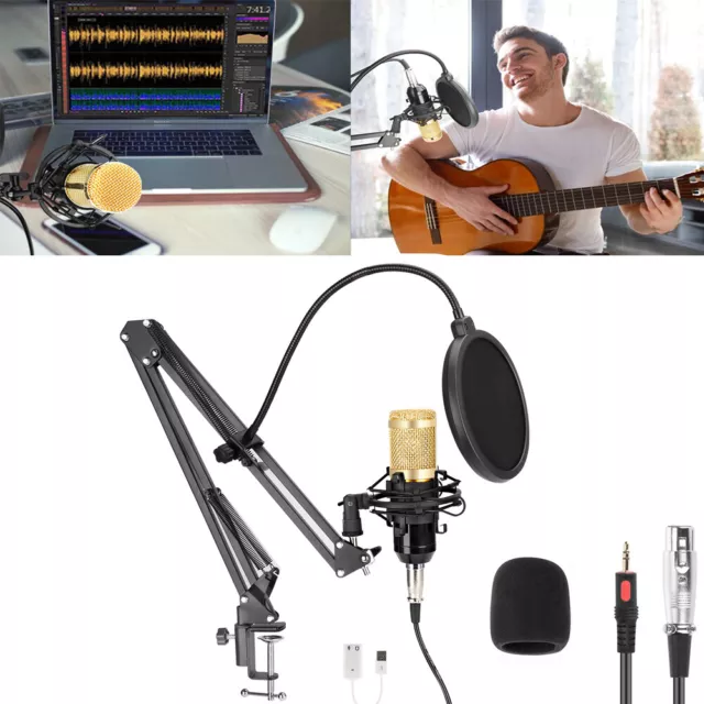 USB Streaming Podcast PC Microphone Studio Cardioid Condenser Live Mic Kit