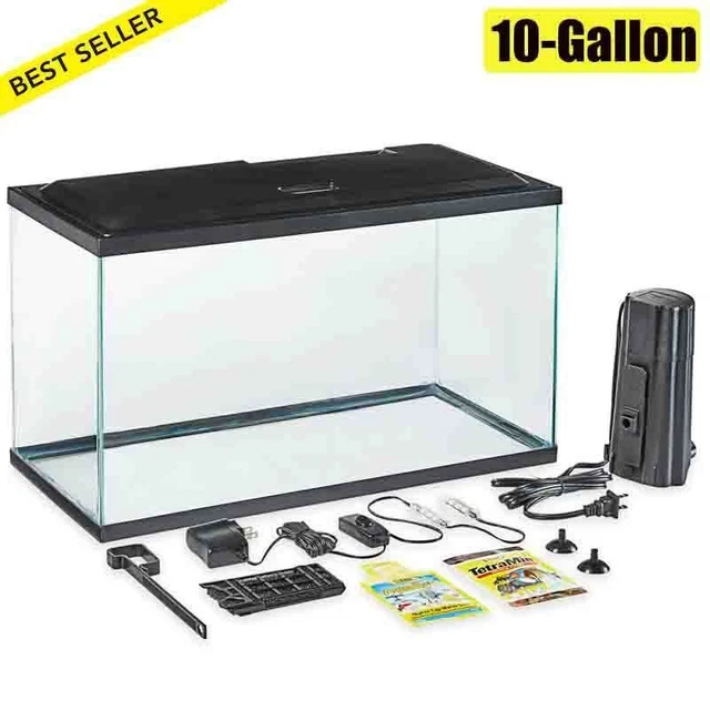 10Gallon Aquarium Starter Kit Glass Fish Tank LED light w/ Filter Desktop Office