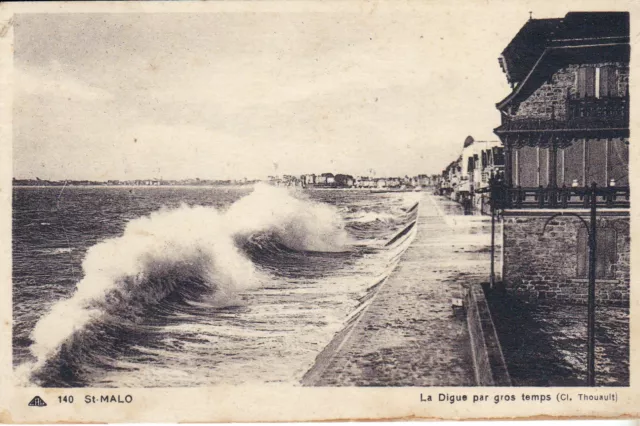 Cpa St Malo La Digue Par Gros Temps