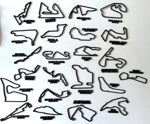 BLACK F1 CIRCUIT Wall Art Race Track Motorsport 3D Print Silver stone 4