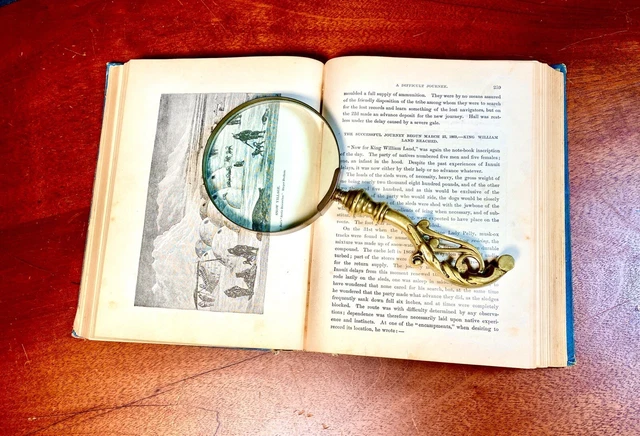 Lg Antique Circa 1875 Brass Magnifying Glass English Aesthetic Movement Handle