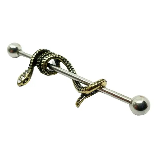 Snake Scaffold Piercing Bar Enroulé CZ Eye Serpent 14g (1.6mm) Or Industriel