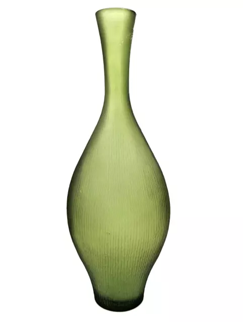 Vidrios San Miguel Ribbed Art Glass Bottle Vase Green Recycled Glass Spain MCM