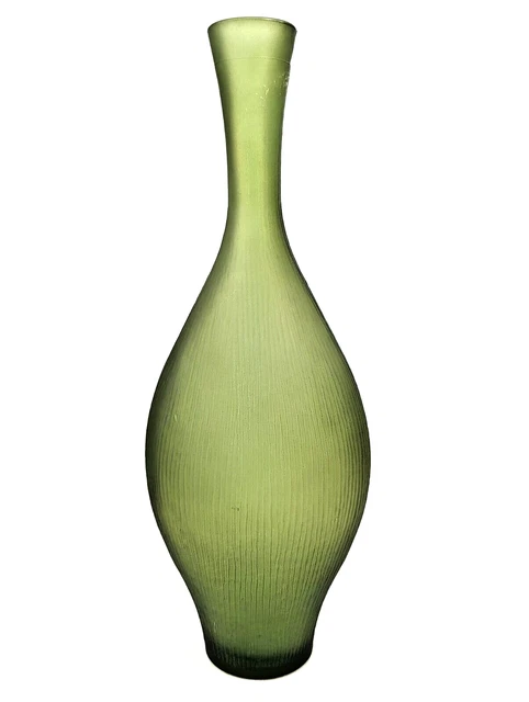 Vidrios San Miguel Ribbed Art Glass Bottle Vase Green Recycled Glass Spain MCM